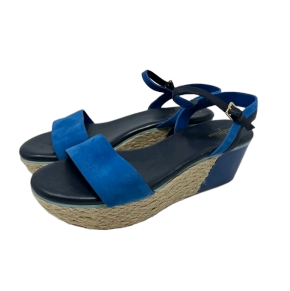 Cole Haan Admiral Platform Espadrille Blue Suede Open toe leather Sandals  10.5 - Picture 4 of 11